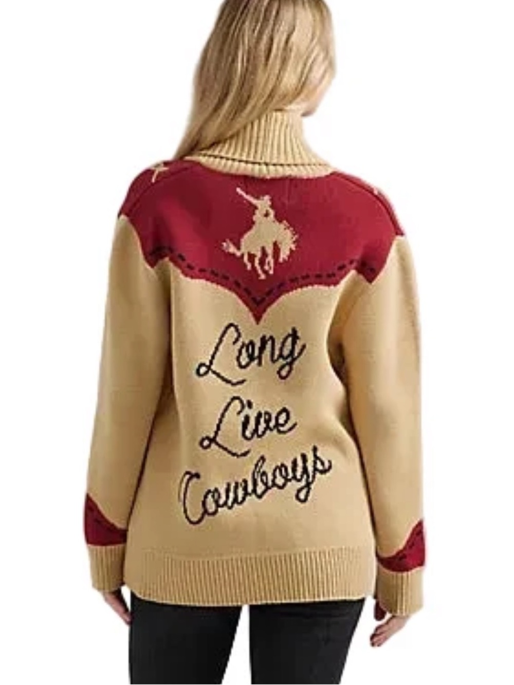 Wrangler tan & Burgundy 'Long Live Cowboys' cardigan Sweater NWT medium